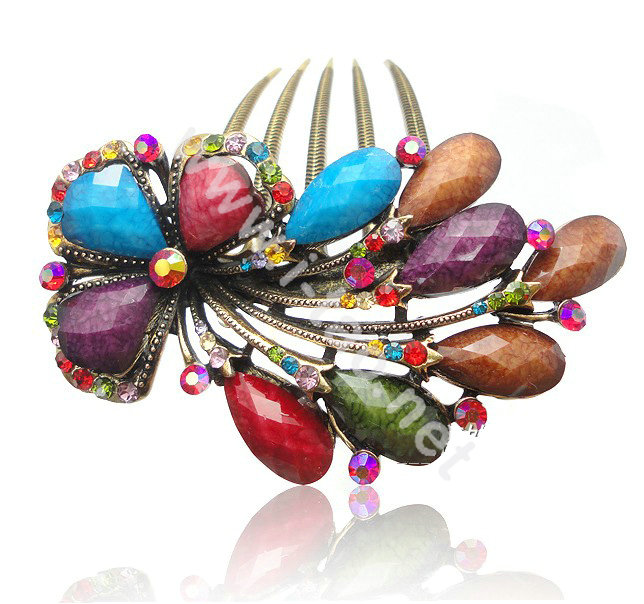 Hair Accessories Crystal Rhinestone Retro Flower Alloy Hair Clip Combs - Multicolor