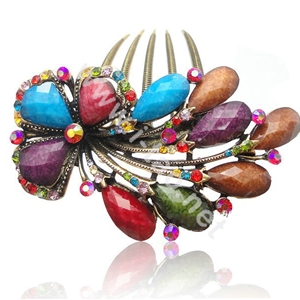 Hair Accessories Crystal Rhinestone Retro Flower Alloy Hair Clip Combs - Multicolor