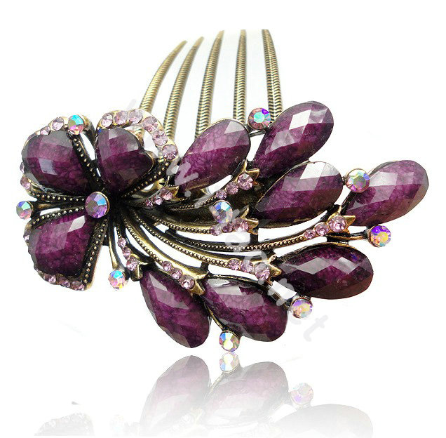 Hair Accessories Crystal Rhinestone Retro Flower Alloy Hair Clip Combs - Puple
