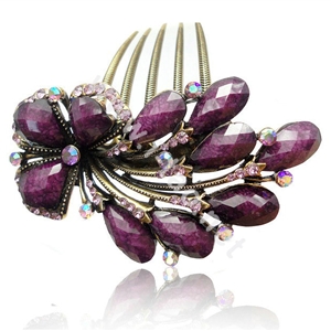 Hair Accessories Crystal Rhinestone Retro Flower Alloy Hair Clip Combs - Puple