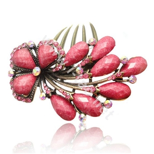Hair Accessories Crystal Rhinestone Retro Flower Alloy Hair Clip Combs - Red