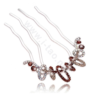 Hair Accessories Crystal Rhinestone Ring Alloy Hair Pin Clip Fork Combs - Coffee