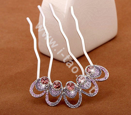 Hair Accessories Crystal Rhinestone Ring Alloy Hair Pin Clip Fork Combs - Purple