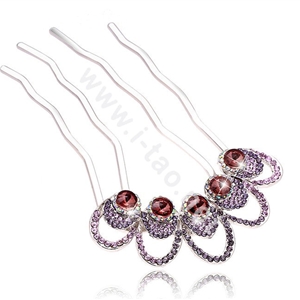 Hair Accessories Crystal Rhinestone Ring Alloy Hair Pin Clip Fork Combs - Purple
