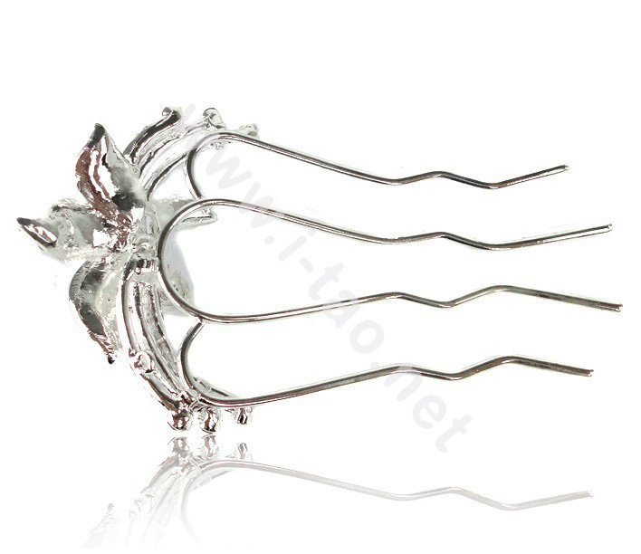 Hair Accessories Flower Alloy Crystal Rhinestone Hair Pin Clip Fork Combs - Champagne
