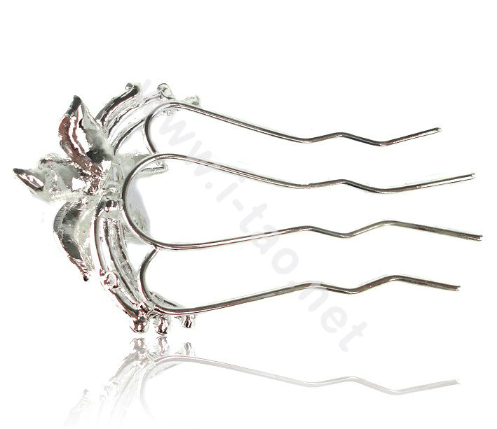 Hair Accessories Flower Alloy Crystal Rhinestone Hair Pin Clip Fork Combs - Pink