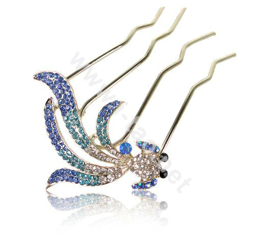 Hair Accessories Goldfish Alloy Crystal Rhinestone Hair Pin Clip Fork Combs - Blue
