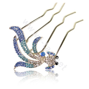 Hair Accessories Goldfish Alloy Crystal Rhinestone Hair Pin Clip Fork Combs - Blue