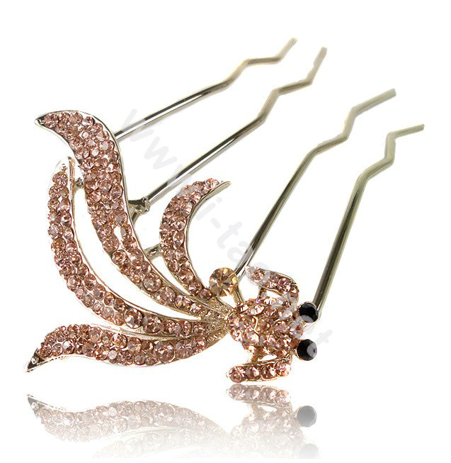 Hair Accessories Goldfish Alloy Crystal Rhinestone Hair Pin Clip Fork Combs - Champagne