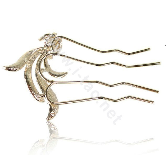 Hair Accessories Goldfish Alloy Crystal Rhinestone Hair Pin Clip Fork Combs - Champagne