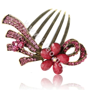 Hair Accessories Retro Flower Rhinestone Crystal Alloy Hair Combs Clip - Rose
