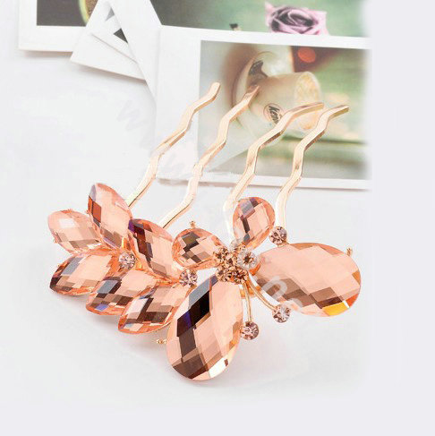 Hair Accessories Rhinestone Crystal Alloy Butterfly Hair Pin Clip Fork Combs - Champagne