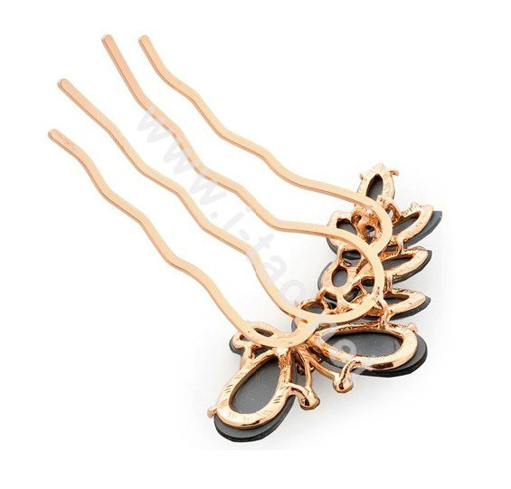 Hair Accessories Rhinestone Crystal Alloy Butterfly Hair Pin Clip Fork Combs - Coffee