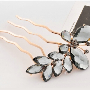Hair Accessories Rhinestone Crystal Alloy Butterfly Hair Pin Clip Fork Combs - Gray