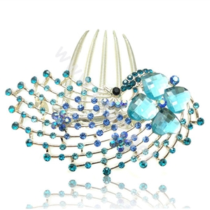 Hair Accessories Rhinestone Crystal Alloy Peacock Hair Pin Clip Combs - Blue