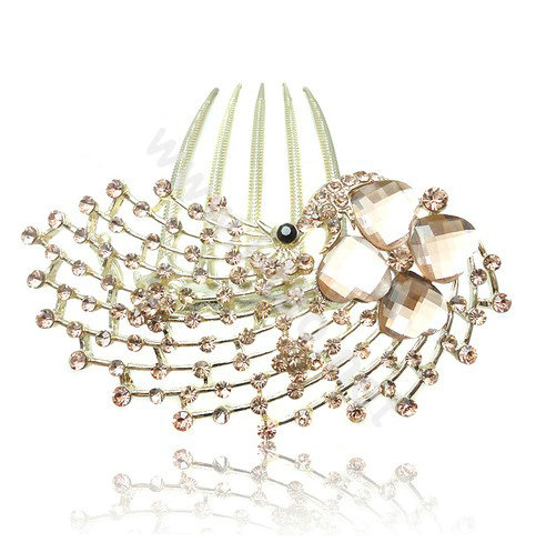 Hair Accessories Rhinestone Crystal Alloy Peacock Hair Pin Clip Combs - Champagne