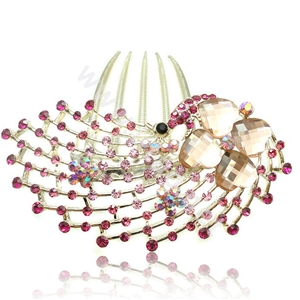 Hair Accessories Rhinestone Crystal Alloy Peacock Hair Pin Clip Combs - Pink