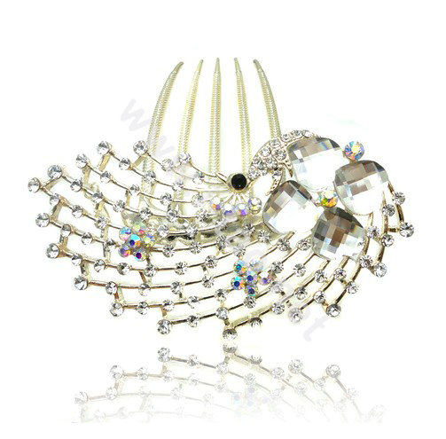 Hair Accessories Rhinestone Crystal Alloy Peacock Hair Pin Clip Combs - White