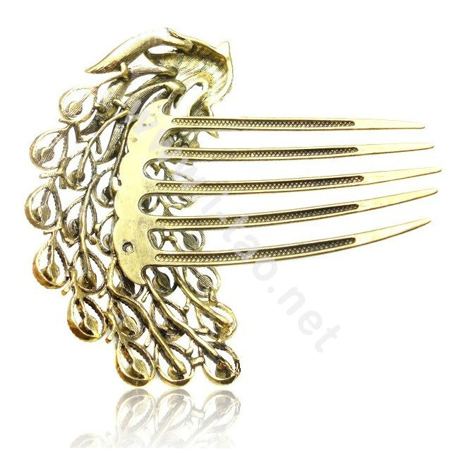 Hair Accessories Rhinestone Crystal Antique Peacock Alloy Hair Clip Combs - Champagne