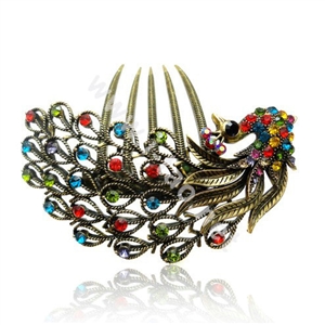 Hair Accessories Rhinestone Crystal Antique Peacock Alloy Hair Clip Combs - Multicolor