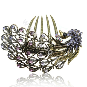 Hair Accessories Rhinestone Crystal Antique Peacock Alloy Hair Clip Combs - Purple