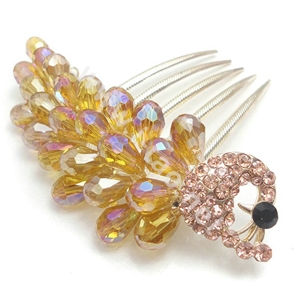Hair Accessories Rhinestone Crystal Beads Peacock Alloy Hair Clip Combs - Champagne