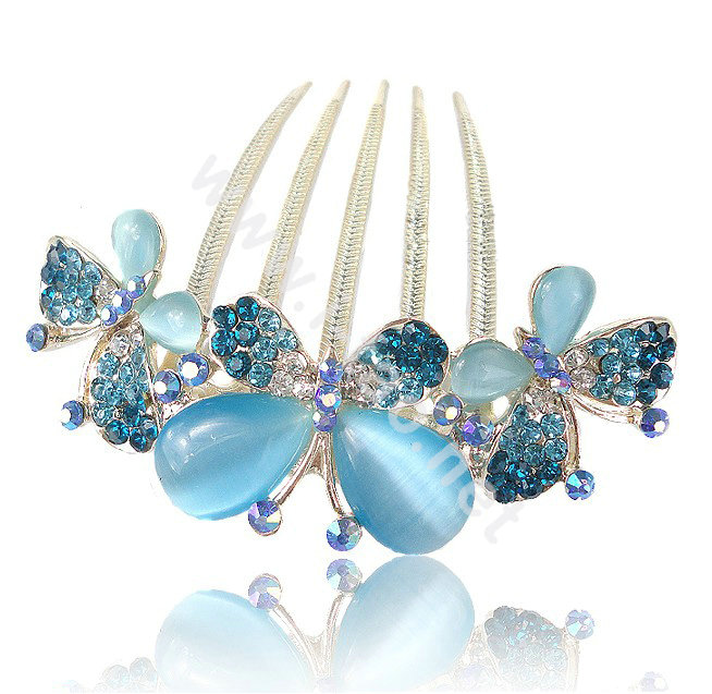 Hair Accessories Rhinestone Crystal Butterfly Alloy Hair Clip Combs - Blue