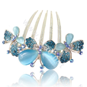 Hair Accessories Rhinestone Crystal Butterfly Alloy Hair Clip Combs - Blue