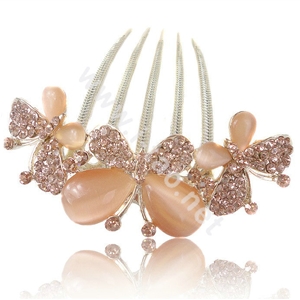 Hair Accessories Rhinestone Crystal Butterfly Alloy Hair Clip Combs - Champagne