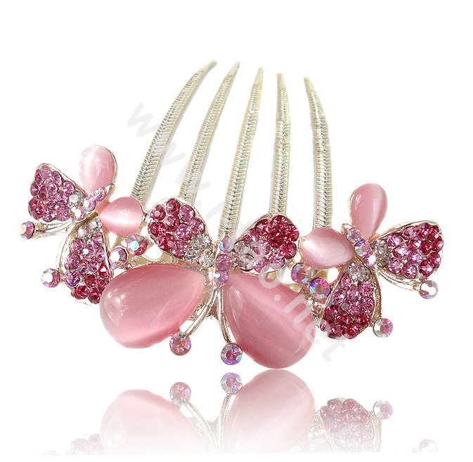 Hair Accessories Rhinestone Crystal Butterfly Alloy Hair Clip Combs - Pink