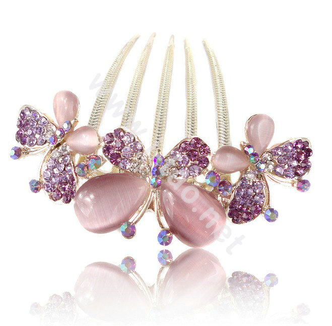 Hair Accessories Rhinestone Crystal Butterfly Alloy Hair Clip Combs - Purple