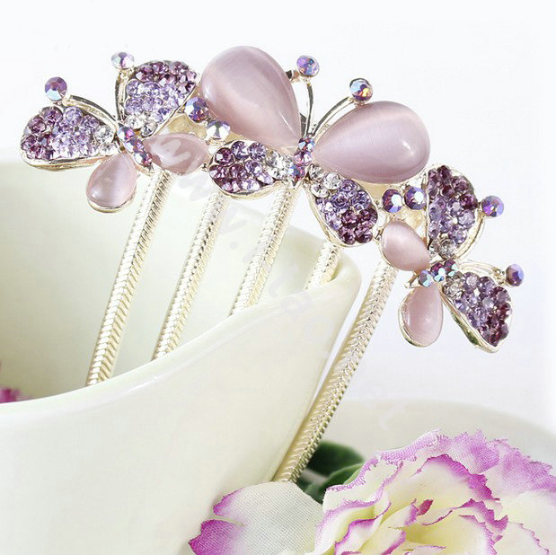 Hair Accessories Rhinestone Crystal Butterfly Alloy Hair Clip Combs - Purple