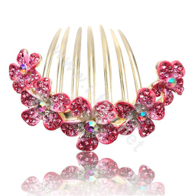 Hair Accessories Rhinestone Crystal Flower Alloy Hair Clip Combs - Pink