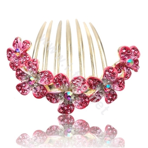 Hair Accessories Rhinestone Crystal Flower Alloy Hair Clip Combs - Pink