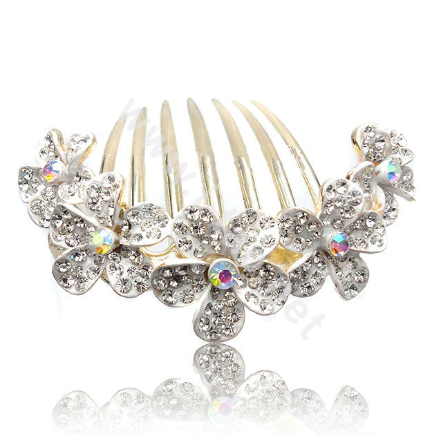 Hair Accessories Rhinestone Crystal Flower Alloy Hair Clip Combs - White