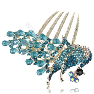 Hair Accessories Rhinestone Crystal Peacock Alloy Hair Clip Combs - Blue