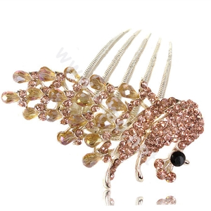 Hair Accessories Rhinestone Crystal Peacock Alloy Hair Clip Combs - Champagne