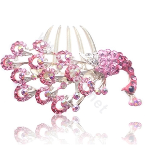 Hair Accessories Rhinestone Crystal Peacock Alloy Hair Combs Clip - Pink