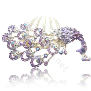 Hair Accessories Rhinestone Crystal Peacock Alloy Hair Combs Clip - Purple