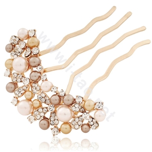 Hair Accessories Rhinestone Crystal Pearl Bridal Combs Hair Pin Clip Fork - Coffee