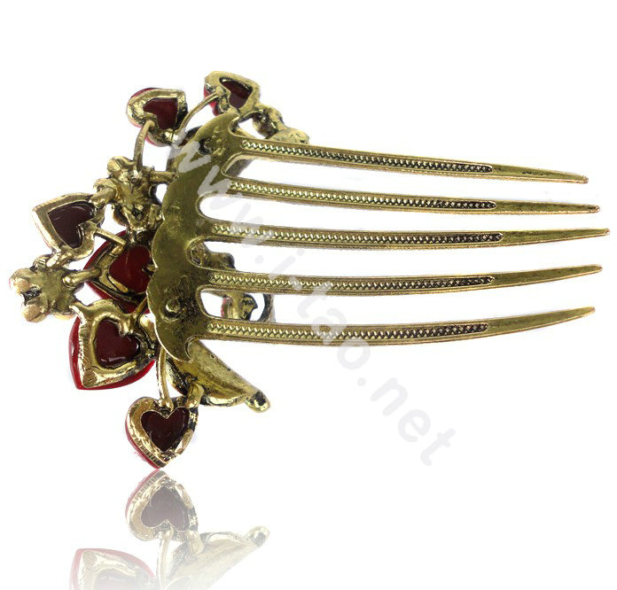 Hair Accessories Rhinestone Crystal Retro Love Heart Alloy Hair Clip Combs - Pink