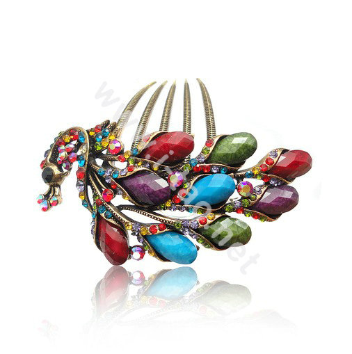 Hair Accessories Rhinestone Crystal Retro Peacock Alloy Hair Clip Combs - Multicolor