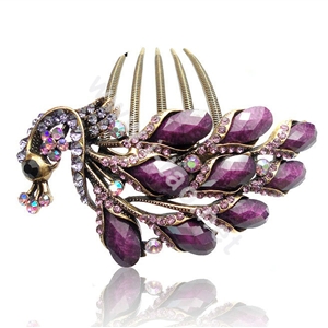 Hair Accessories Rhinestone Crystal Retro Peacock Alloy Hair Clip Combs - Purple