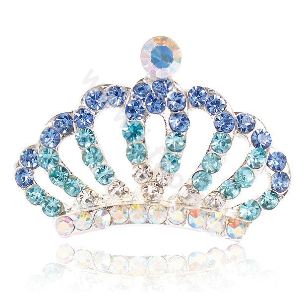 Mini Alloy Crown Hair Accessories Crystal Rhinestone Hair Pin Clip Combs - Blue