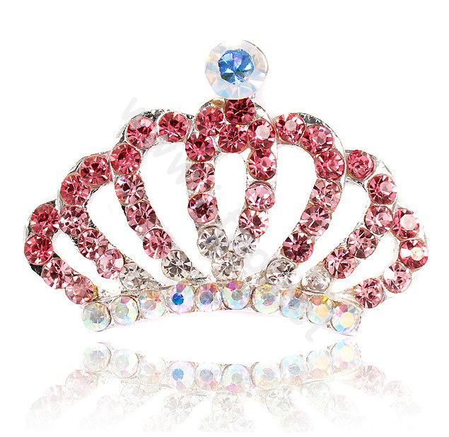 Mini Alloy Crown Hair Accessories Crystal Rhinestone Hair Pin Clip Combs - Pink