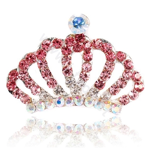 Mini Alloy Crown Hair Accessories Crystal Rhinestone Hair Pin Clip Combs - Pink