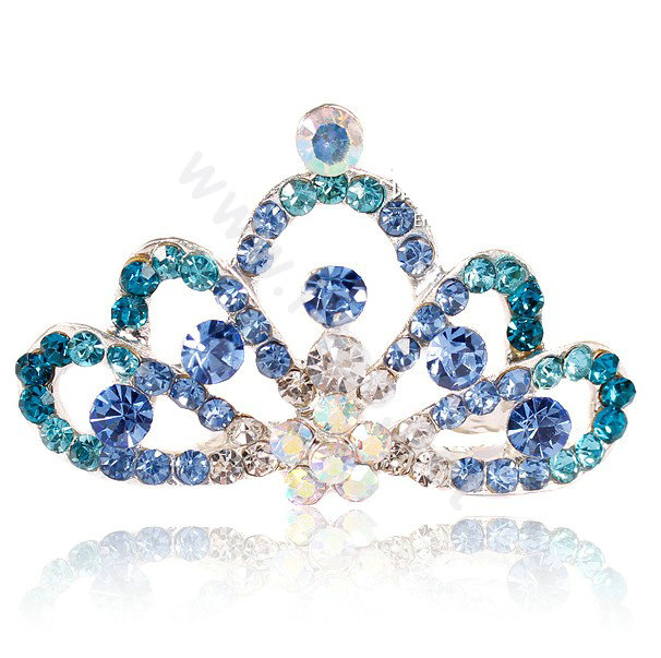 Mini Crown Alloy Hair Accessories Rhinestone Crystal Hair Pin Clip Combs - Blue