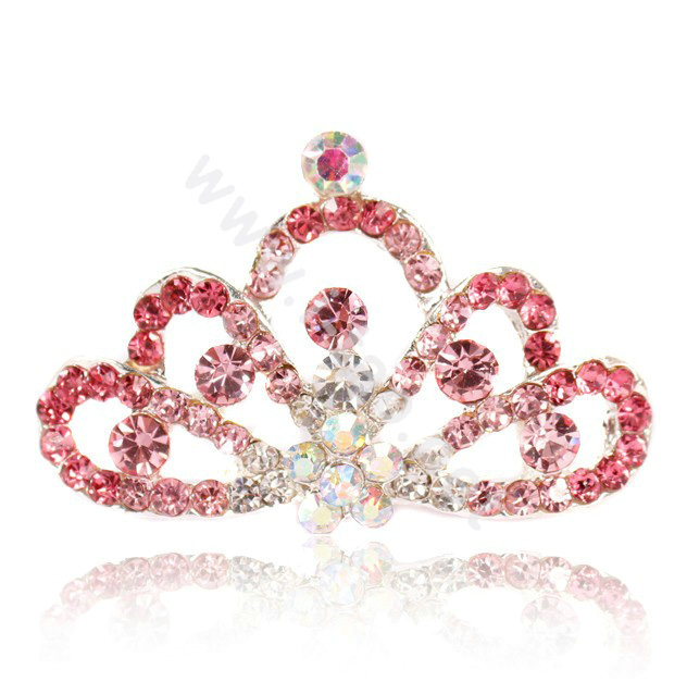 Mini Crown Alloy Hair Accessories Rhinestone Crystal Hair Pin Clip Combs - Pink