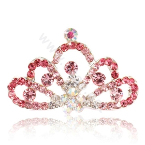 Mini Crown Alloy Hair Accessories Rhinestone Crystal Hair Pin Clip Combs - Pink