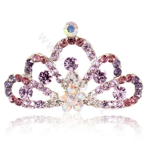 Mini Crown Alloy Hair Accessories Rhinestone Crystal Hair Pin Clip Combs - Purple